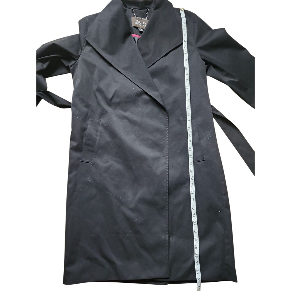 Badgley Mischka Belted Trench Coat Womens M Black Preppy Old Money Minimalist - Picture 7 of 9